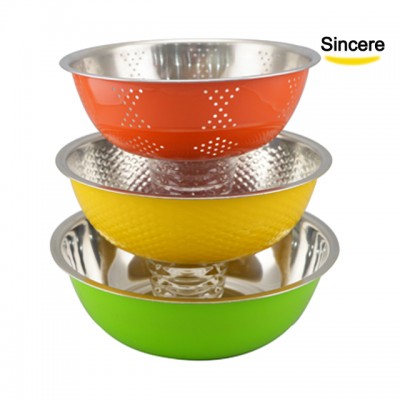 Cheap Colorful Set of 3 Stainless Steel Colander Bowl Set Rice Strainer