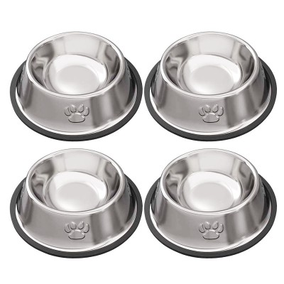 Cute stainless steel dog bowl emboss pet fingerprint Cat water bowl For small dog