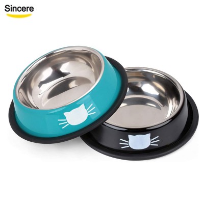 Custom Logo dog bowls Stainless steel non skid rubber bottom smart dog bowl luxury