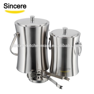 Barware wine cooler stainless steel ice bucket chiller set with tongs