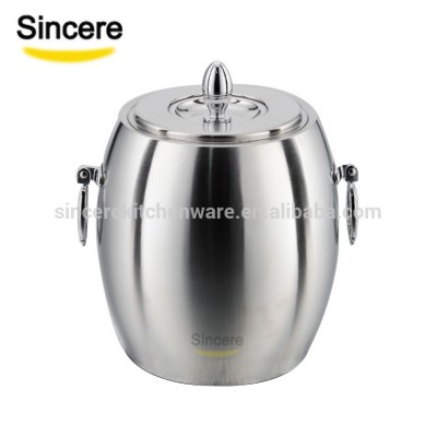 Polishing Outside Stainless steel ice bucket with handle Portable 1.0L and 2.0L